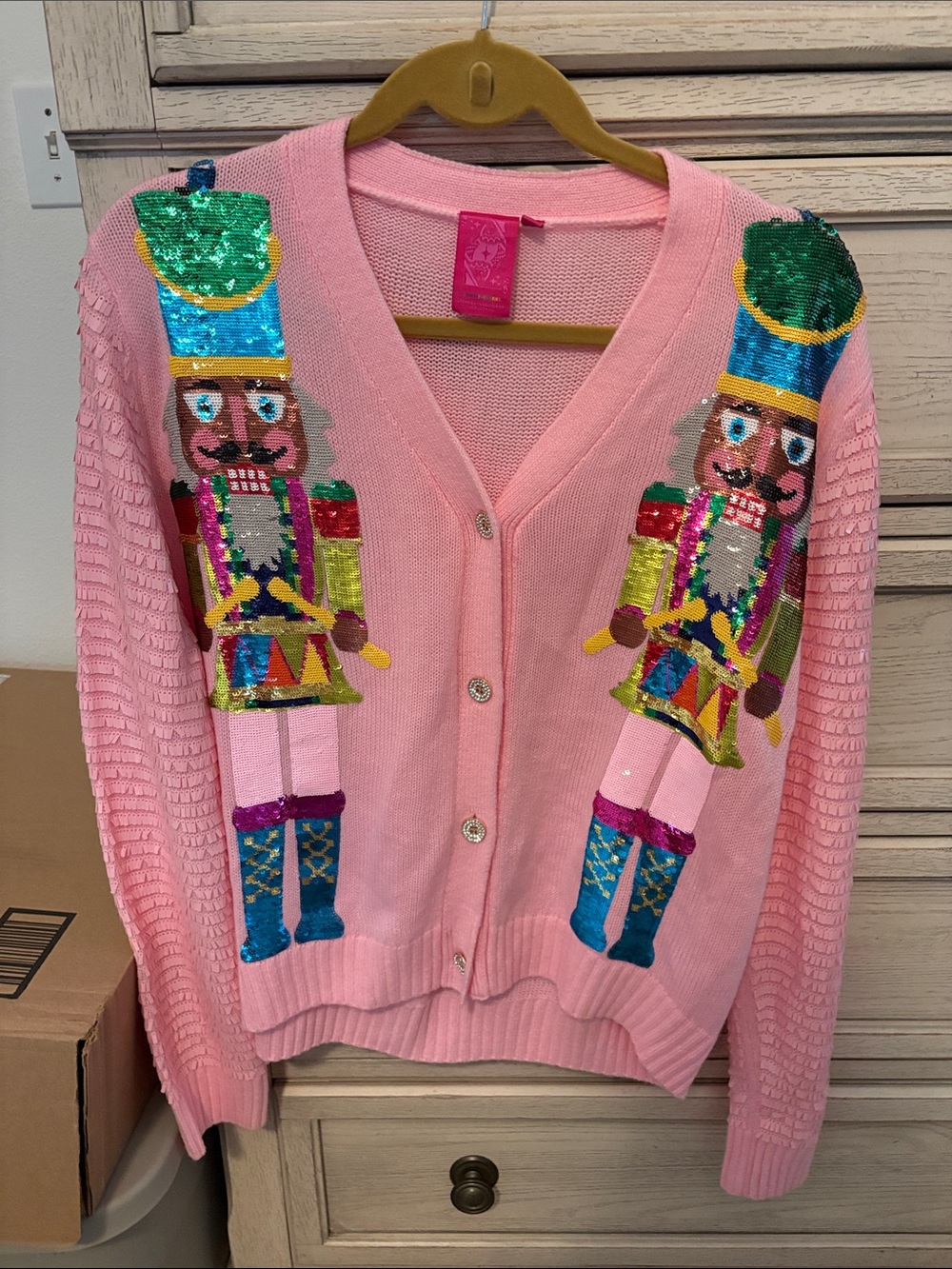 Queen of sparkles Pink Sequin Nutcracker Cardigan Sweater